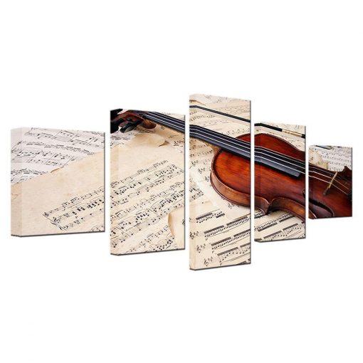 23239-NF Violin And Music Sheet Music - 5 Panel Canvas Art Wall Decor