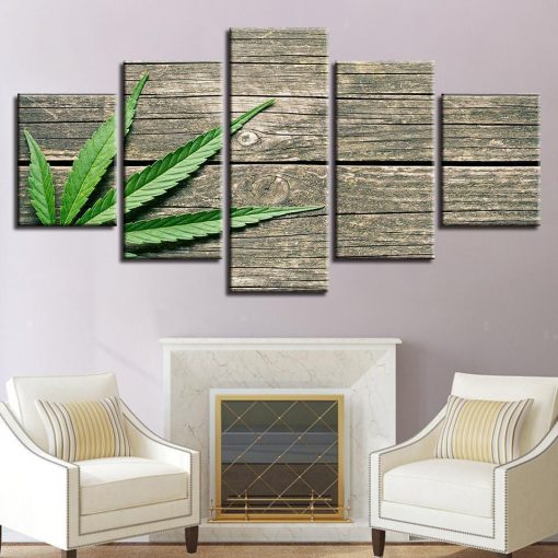 22868-NF Weed On Wood Cannabis Nature - 5 Panel Canvas Art Wall Decor