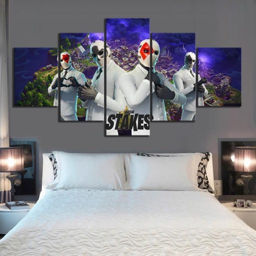 23232-NF Wild Card High Stakes Fortnite Map Gaming - 5 Panel Canvas Art Wall Decor