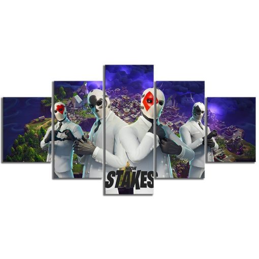23232-NF Wild Card High Stakes Fortnite Map Gaming - 5 Panel Canvas Art Wall Decor