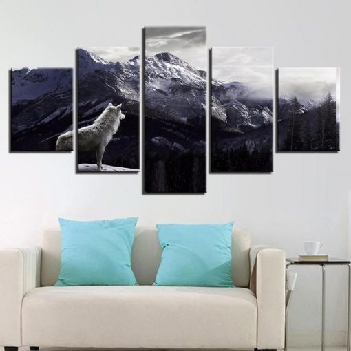 23229-NF Wolf Mountain 2 Animal - 5 Panel Canvas Art Wall Decor