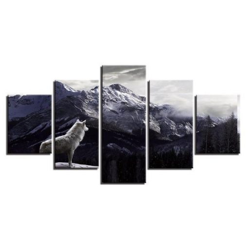 23229-NF Wolf Mountain 2 Animal - 5 Panel Canvas Art Wall Decor