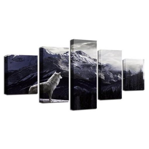 23229-NF Wolf Mountain 2 Animal - 5 Panel Canvas Art Wall Decor