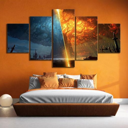 22861-NF World Of Warcraft Battle For Azeroth Teldrassil Burning Gaming - 5 Panel Canvas Art Wall Decor