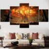 23226-NF World Of Warcraft Big Tree Burning Gaming - 5 Panel Canvas Art Wall Decor