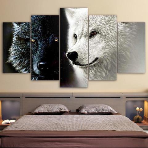 22860-NF Ying & Yang Wolves Animal - 5 Panel Canvas Art Wall Decor