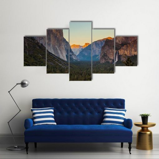 23221-NF Yosemite Valley From Tunnel View At Sunset Nature - 5 Panel Canvas Art Wall Decor