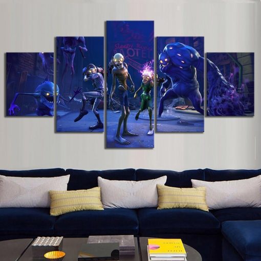 23222-NF Zombies Pictures Shooting Fortnite Gaming - 5 Panel Canvas Art Wall Decor