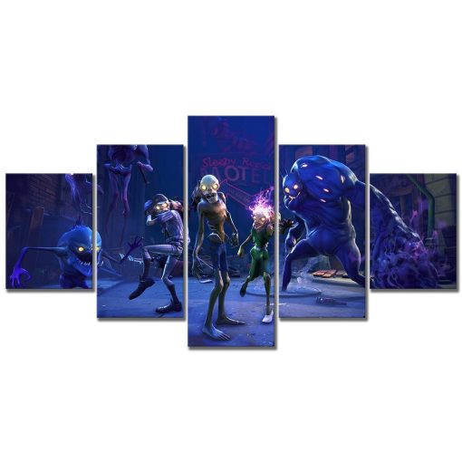 23222-NF Zombies Pictures Shooting Fortnite Gaming - 5 Panel Canvas Art Wall Decor